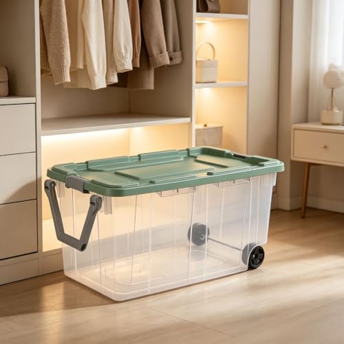 160 Quart Durable Clear Storage Container with Latch Lid and Pull Handle, Light Green, 2 Pack