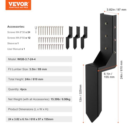 VEVOR Fence Post Anchor Repair Kit, 4 Pack 3.5 x 3.5 Inches Inner Diameter - size: 4PC 24x3.5x3.5 Inches