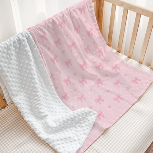SANDJEST Pink Bow Minky Blanket 30 x 40 Inches, Gift for Christmas Birthday - color: Bow