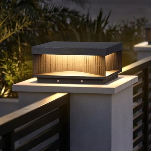 Outdoor Post Lights Hard Wired, 11.81" Glass Column Lights | IP54 Waterproof Pillar Light Electric, 3000K Warm LED Square Modern Lamp Posts Outdoor Lighting for Garden Entrance Patio