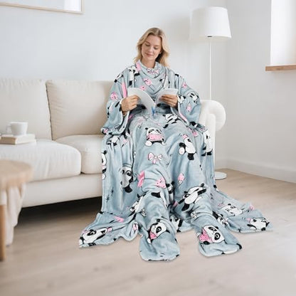 Catalonia Wearable Blanket with Sleeves & Foot Pocket for Adults - color: Panda Grey, size: Fleece