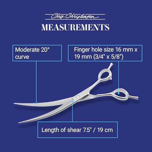 Chris Christensen Classic Series 7.5 in. Curved Dog Grooming Shears, Groom Like a Professional, Convex blade, Any Skill Level, Made From 440C Japanese Steel - size: 7.5 inch Curve