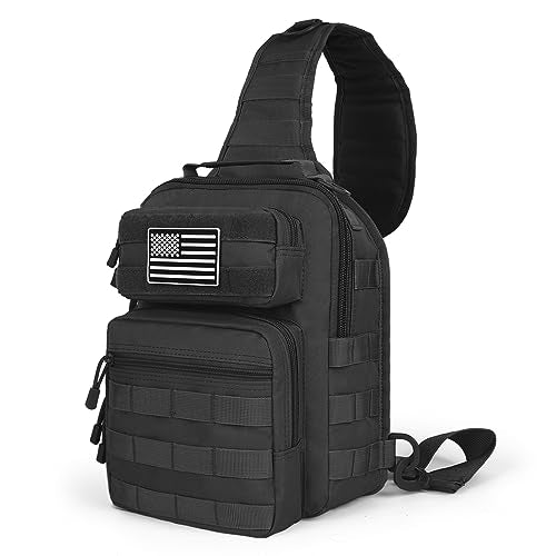 HAOMUK Tactical Sling Bag Backpack Military Rover Shoulder Sling Pack Small EDC Crossbody Chest Bag for Men - color: Black