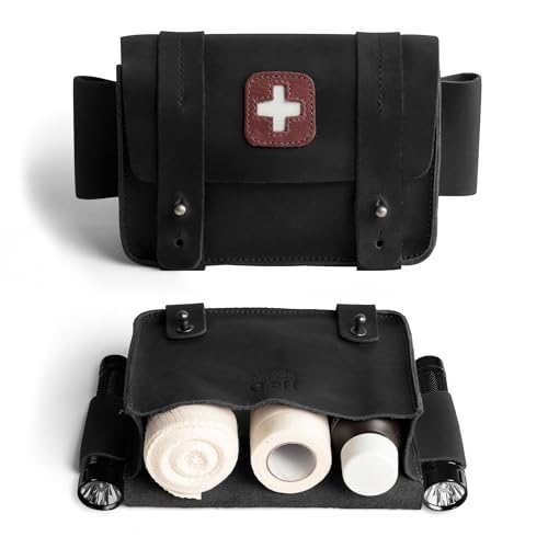 Hide & Drink, Empty First Aid Bag, Mini Medical Storage Pouch, Rectangular Bag for Survival Kit, Full Grain Leather, Handmade - color: Charcoal Black