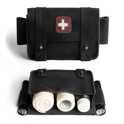 Hide & Drink, Empty First Aid Bag, Mini Medical Storage Pouch, Rectangular Bag for Survival Kit, Full Grain Leather, Handmade - color: Charcoal Black
