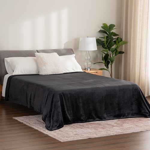 Berkshire Blanket Classic VelvetLoft® Solid Bed Blanket Queen Size,Lightweight Soft Fuzzy Plush Blanket for Bed and Couch,Black,90x90 Inches - color: Black, size: Full/Queen