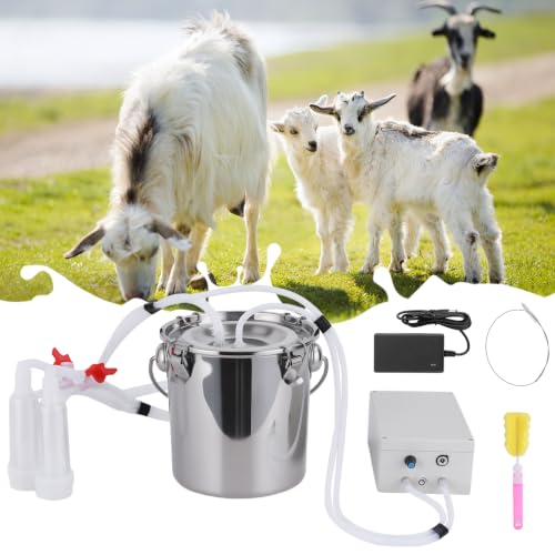 Automatic Pulsating Goat Milking Machine, 14L Stainless Steel Bucket Portable Sheep Milker with Food-Grade Silicone Cups and Adjustable Suction for Farm Home Use Dairy Equipment M - size: M