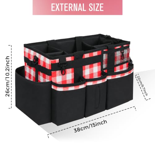 SCAVATA Wearable Cleaning Caddy, Cleaning Caddy Supplies Organizer with Handle & Shoulder Straps for Housekeepers, Under Sink & Car Cleaning Tool Organizers Bag with 4 Foldable Divider (RedPlaid) - color: RedPlaid