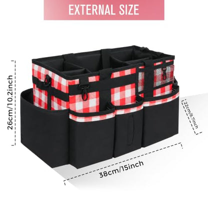 SCAVATA Wearable Cleaning Caddy, Cleaning Caddy Supplies Organizer with Handle & Shoulder Straps for Housekeepers, Under Sink & Car Cleaning Tool Organizers Bag with 4 Foldable Divider (RedPlaid) - color: RedPlaid