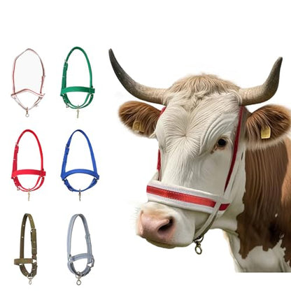Cattle Halter Calf Halter Cow Halters with Heavy-Duty Brass Buckle, Easy-Clean Suede-Like Material, Adjustable Design for Calves, Adult Cattle, and Small Ponies (White, Large) - size: Large