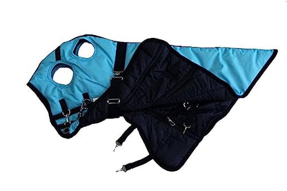 AJ Tack 1200D Waterproof Winter Horse Blanket with Hood - 400g Heavyweight Turnout with Fleece Collar, Shoulder Gussets & Tail Flap - Turquoise 66"