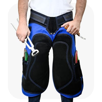 Farrier Apron Cowhide Leather Hoof Trimming Chaps - color: Blue - Black, size: 65cm - 25inch