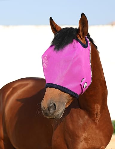 Harrison Howard All Round Mesh Horse Fly Mask UV Protective with Fleece Padded Edging Purple XL - color: Purple, size: X-Large (Warmblood)