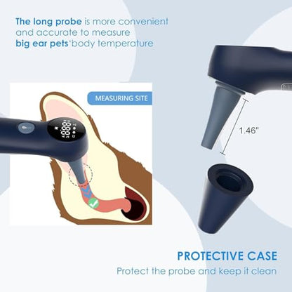 Pet Ear Thermometer for Dogs, Cats, and Livestock, Long Probe Designed, ℃/ ℉ Convert and Sound Switch Dedicated Button, 1 Second Measurement, 20 pcs Pet Swabs Included(Blue) - color: Blue