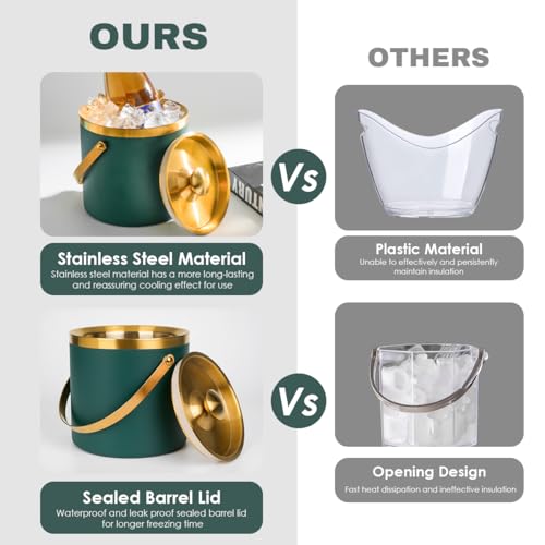 3L Insulated Stainless Steel Ice Bucket for parties with lid & scoop - color: gold green