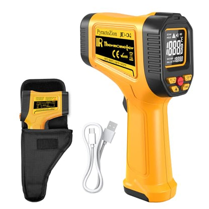 Rechargeable IR Thermometer Gun, -58°F~1472°F Non-Contact Laser Thermometer Gun, High Accuracy Digital Infrared Temperature Gun for Cooking, Griddle, Oven, Meat Food, HVAC, Automotive, Industrial Use - color: Orange