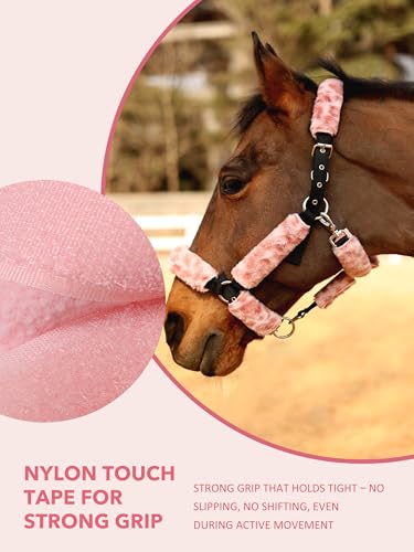Harrison Howard Fleece Halter Covers for Horses, Set of 9, Prevent Hair Loss Pressure Marks, Padded Horse Halter Fleece Set Blush Leopard - color: Blush Leopard
