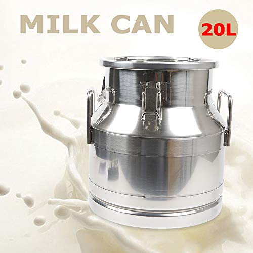 20 Liter 5.25 Gallon Stainless Steel Milk Can Wine Pail Bucket Milk Can Tote Jug Sealed (20L) - size: 20L