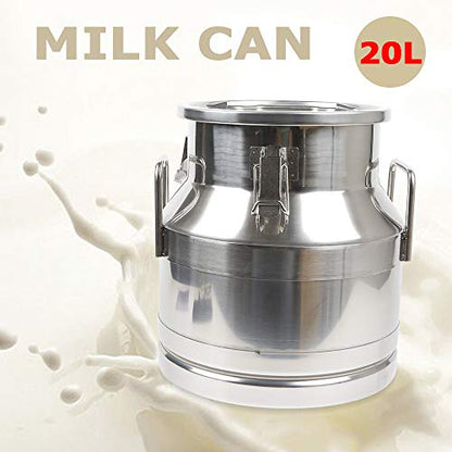 20 Liter 5.25 Gallon Stainless Steel Milk Can Wine Pail Bucket Milk Can Tote Jug Sealed (20L) - size: 20L