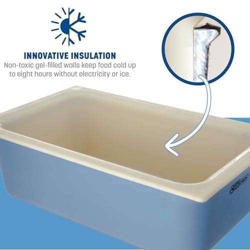Carlisle FoodService Products Coldmaster Coolcheck Full Size Food Pan Insulated Food Pan with Refrigerant Gel Filling, Plastic, 15 Quarts, White, Blue