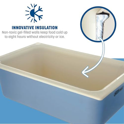 Carlisle FoodService Products Coldmaster Coolcheck Full Size Food Pan Insulated Food Pan with Refrigerant Gel Filling, Plastic, 15 Quarts, White, Blue