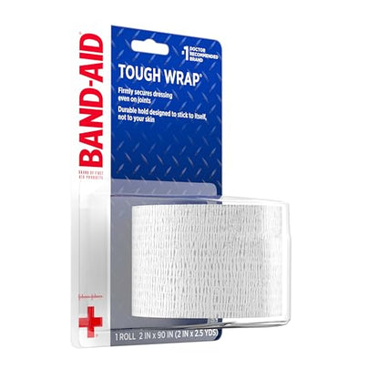 BAND-AID Brand of First Aid Products Tough Wrap, 2 in x 2.5 yd, 1 Roll | Self-Adhesive Bandage Wrap, Durable Protection for First Aid, Flexible Waterproof Wound Care for Minor Cuts, Scrapes & Burns - style: Tough Wrap