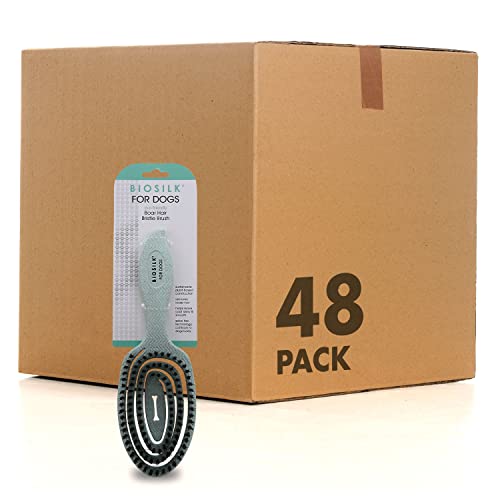 BioSilk for Dogs Eco-Friendly Boar Hair Bristle Brush, 48-Pack | Ergonomic wide-grip handle, removes loose hair and debris, gentle on sensitive skin, all coat types daily - size: 48 Count