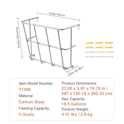 Happybuy Livestock Hay Feeder, 18.5 Gallons Large Capacity, Heavy-Duty Steel Goat Hay Rack,24.4" Long Wall Mounted Horse Hay Holder, Multiple Sided Feeding Rack for Sheep Farm Livestock Indoor Outdoor