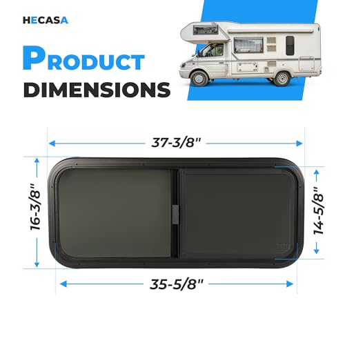 HECASA 36" W x 15" H Universal RV Window Horizontal Sliding W/Mesh Screen & - size: 36" W x 15" H