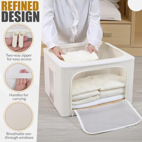 66L Large Cashmere Sweater Storage Bag with Steel Frame | Natural Red Cedar Protection | Foldable Closet Organizer with Oxford Fabric, Mesh Windows | Premium Garment Box for Wool, Winter Coat, Clothes