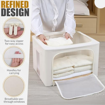66L Large Cashmere Sweater Storage Bag with Steel Frame | Natural Red Cedar Protection | Foldable Closet Organizer with Oxford Fabric, Mesh Windows | Premium Garment Box for Wool, Winter Coat, Clothes