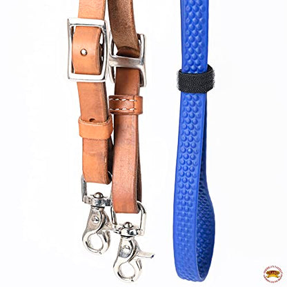 HILASON 8 Ft Horse Western Leather Rubber Grip Barrel Split Reins - color: Tan With Blue