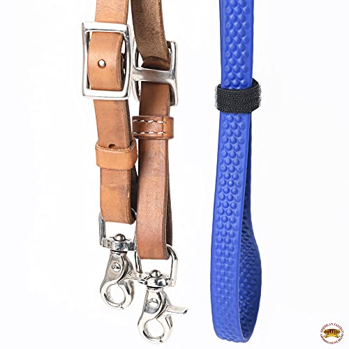 HILASON 8 Ft Horse Western Leather Rubber Grip Barrel Split Reins - color: Tan With Blue