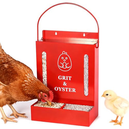 Oyster Shell and Grit Feeder Combo, Metal Chicken Feeder with Viewing Window/Lid, Hanging Gravity Chicken Grit Feeder, Coop Accessories for Healthier Hens and Eggs (Red) - color: Red