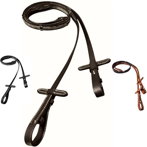 Majestic Ally Horse Reins, Full Size, English Riding, Multiple Styles and Colors - color: Brown, style: Leather Rubber Grip Reins