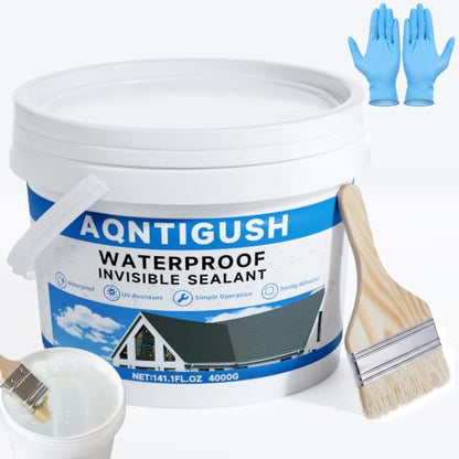 Transparent Waterproof Sealant 1Gallon, Clear Invisible Coating | Water-based acrylic sealer, Bonds to roofs, walls, bathrooms, concrete & wood, UV-resistant & flexible, Easy to apply - size: 1 Gallon