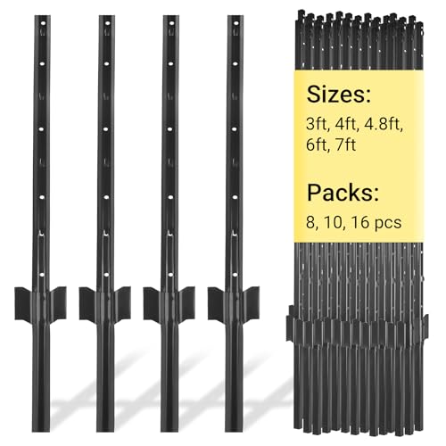 Fence Posts 4.8 FT Black, 16 Pack Heavy Duty U Posts - color: Black, size: 4.8FT-16Pack