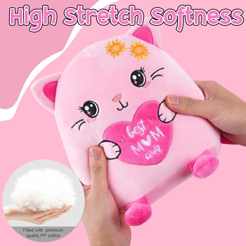 Best Mom Ever Gifts, 10-Inch Pink Cat Stuffed Animal Mom Birthday Gift from Daughter Son, Unique Present Ideas for Birthday Mother’s Day Christmas, Cute Plush Toy for Girl Boy New Moms - style: Mom Cat