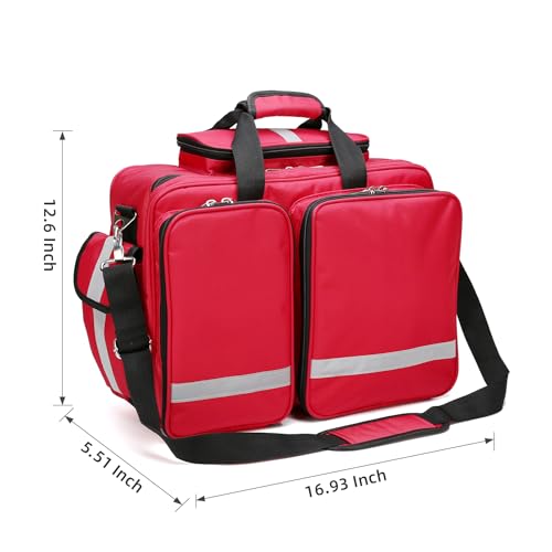 Medical Bag Empty First Aid Bag,Emergency Bag for Nurses,Home Health Care, EMT(Bag Only) - color: Red