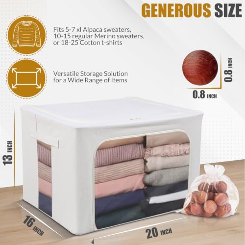 66L Large Cashmere Sweater Storage Bag with Steel Frame | Natural Red Cedar Protection | Foldable Closet Organizer with Oxford Fabric, Mesh Windows | Premium Garment Box for Wool, Winter Coat, Clothes