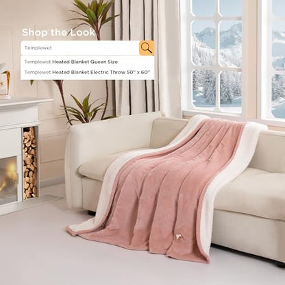 Templewet Heated Blanket Throw 50" x 60",Soft Electric Blanket,Pink | Timer Settings,Auto Off,Soft Sherpa Heated Throw Blanket,Machine Washable,Fast Heating for Sofa Bed Office Use,Gifts for Mom - color: Candy Pink