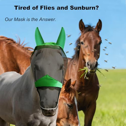 Fly Masks for Horses with Ears and Nose Cover - Comfortable Horse Fly mask with Ears for UV Protection & Sun Shield – Soft Lightweight- Breathable Horse mask (Long Nose, L) - style: Long nose