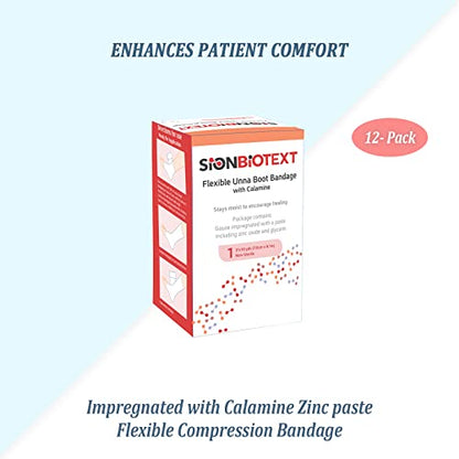 Unna Boot with Zinc and Calamine - Flexible Compression Bandage Moist Healing Environment Comfort Wrap Bandage Medical Dressing 3 Inches X 30 Foot Roll - size: Pack of 12, style: 3" Zinc and Calamine