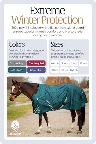 Equinavia Arktis Regular Neck Heavy Turnout Blanket 300g - Deep Green - 75 in - color: Deep Green, size: 75 in