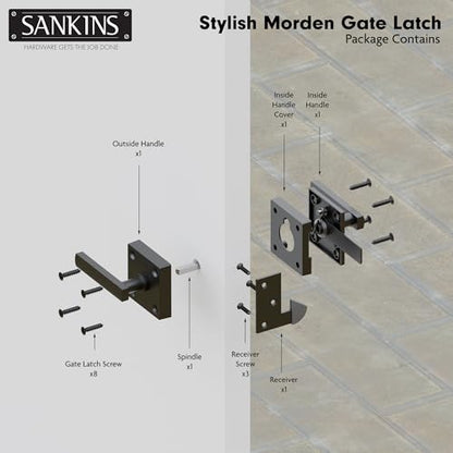Black Heavy Duty Double Side Gate Latch for Wooden Fence, Self Locking Aluminum Gate Latch for Outdoor Fence, Swinging Door Latch Gate Hardware,Black
