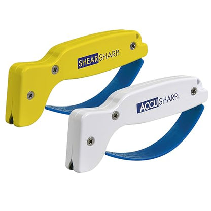 AccuSharp Hand-Held Carbide Blade Sharpener & ShearSharp Scissor Sharpener, Restores and Hones Straight & Serrated Knives, Revives the Edge of General Purpose Scissors - color: White & Yellow