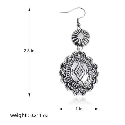 Montana West Rustic Couture's Western Concho Dangle Drop Earrings for Women - color: B-Silver