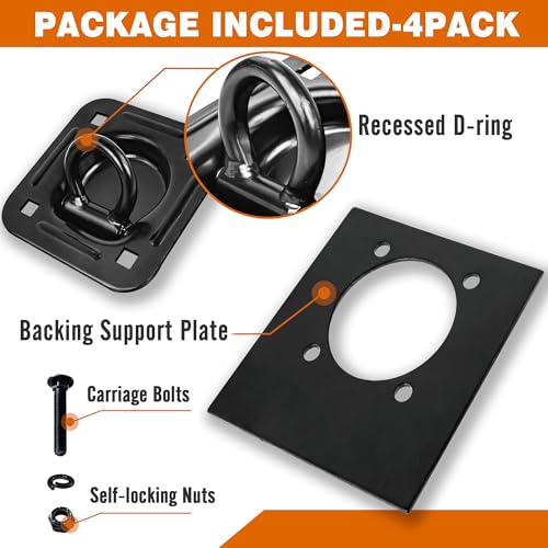 Recessed D Ring Tie Down Anchors 4 Pack 6000 lbs - Black - size: Black 4PCS