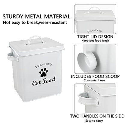 Geyecete Pet Treat and Food Storage Tin with Lid - 5lbs Capacity - Serving Scoop Included … -CAT - size: CAT FOOD