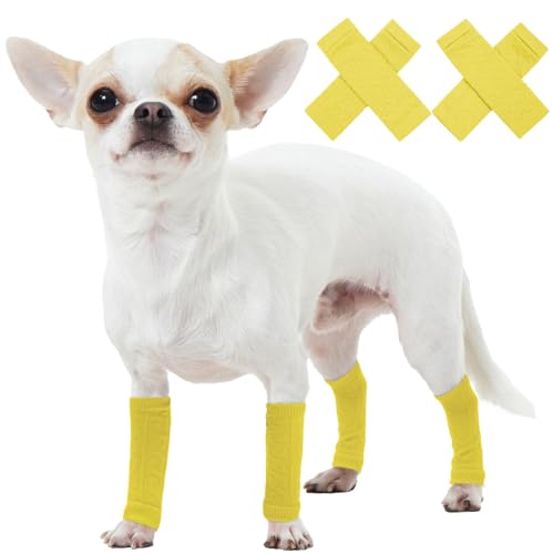 ROZKITCH 4 PCS Dog Arm Sleeves for Licking Scratching Elbow Front Legs - color: Yellow, size: S-Leg Girth: 2.04in